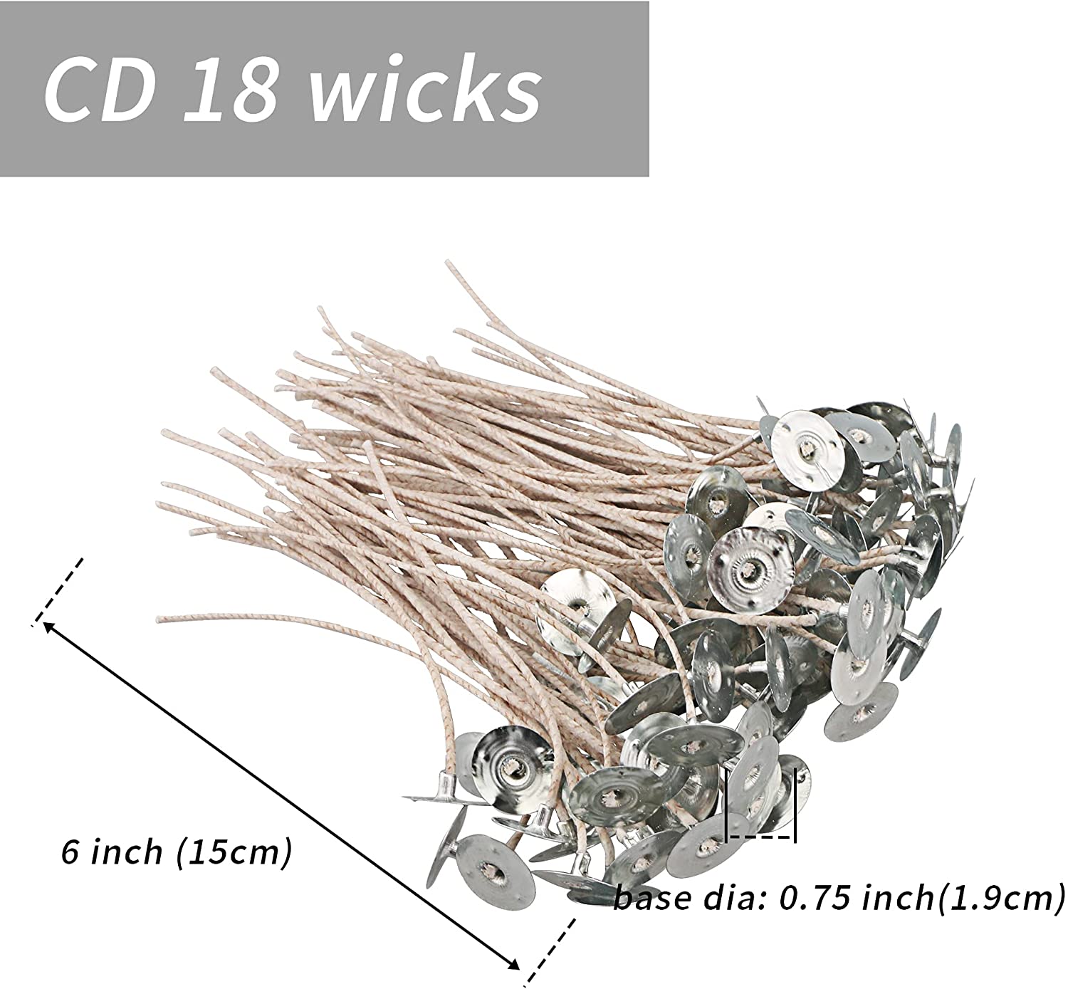 MILIVIXAY CD Series Candle Wicks for Soy Candles,100pcs CD 18 6 Pretabbed  Wicks,Cotton & Paper Wicks for Candle Making.
